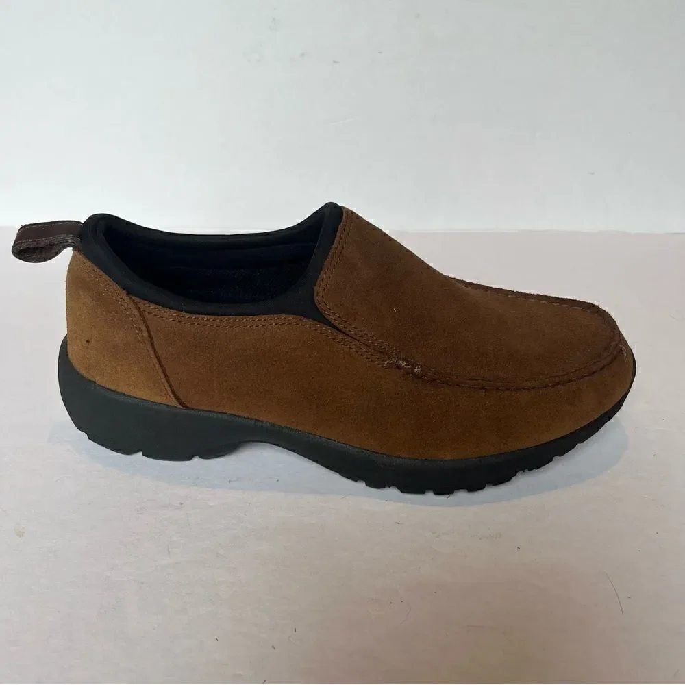Lands' End Men's Suede Slip On Loafers Brown with black trim Size 9D